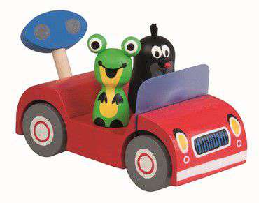 Holzauto mit dem kleinen Maulwurf